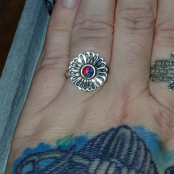 Floral Pink Dahlia Sterling Silver Ring - Picture 10 of 14